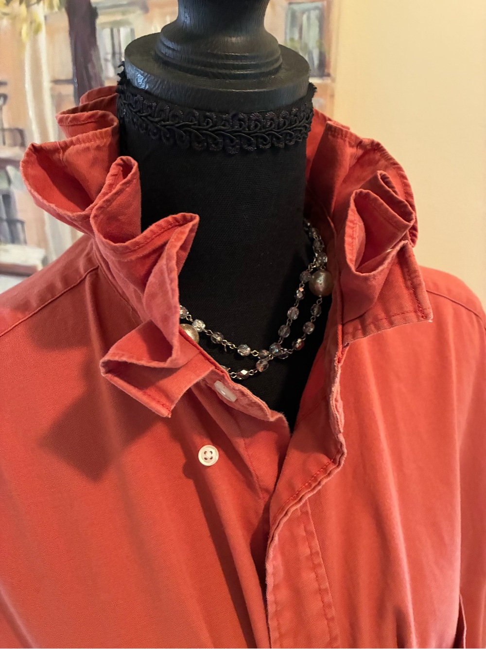 Eddie Bauer Rust Ruffle-Collar Button-Down Shirt - Picture 2 of 7